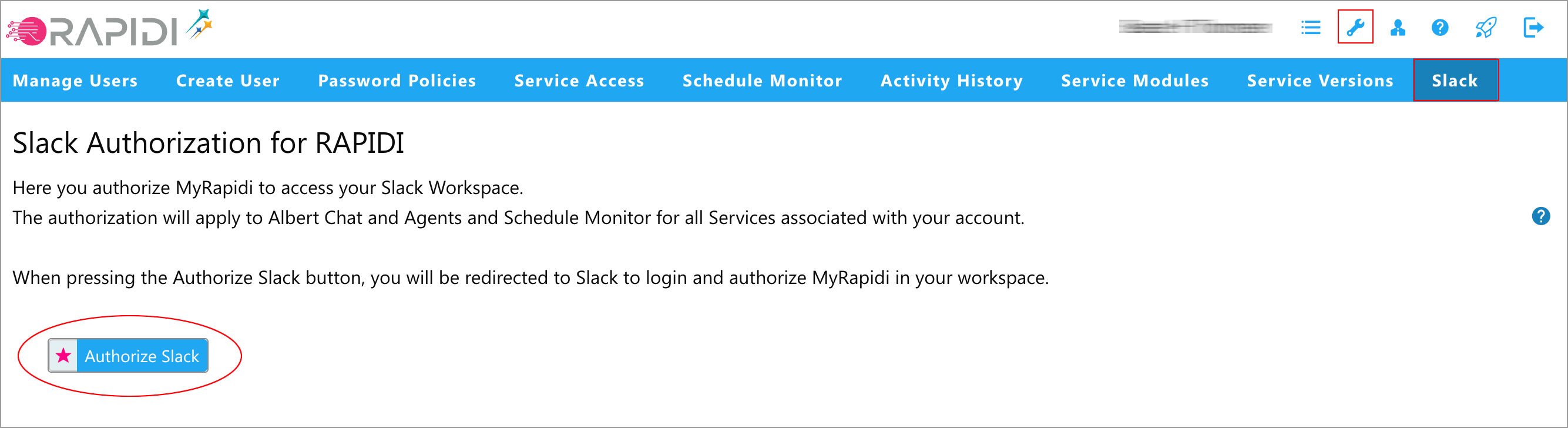 Slack Authorization in MyRapidi